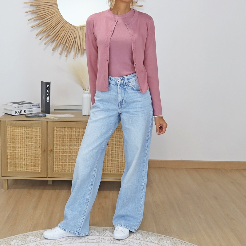 gilet femme vieux rose look casual chic