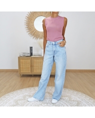 jean bonnye 56 tiffosi wide leg bleu délavé porté