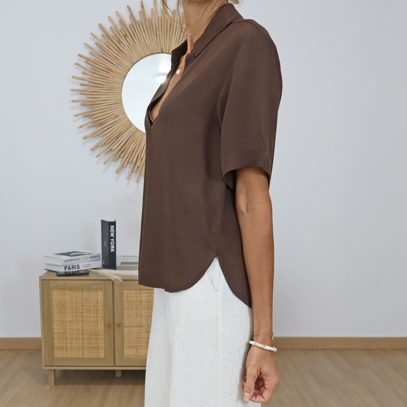 blouse amora femme col chemise decolleté v