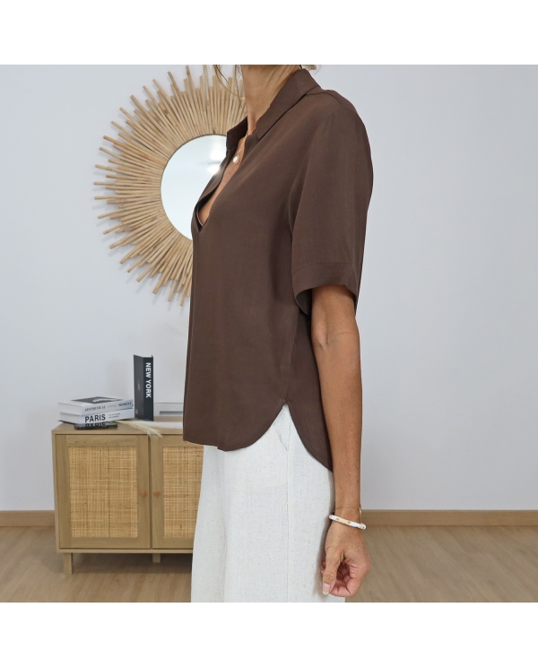 blouse amora femme col chemise decolleté v