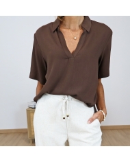 blouse amora tiffosi marron fluide portée