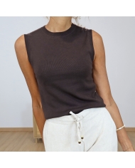 top nancy tiffosi chocolat maille fine porté