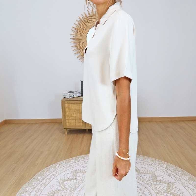 blouse amora femme col chemise décolleté v