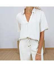 blouse amora tiffosi beige fluide portée