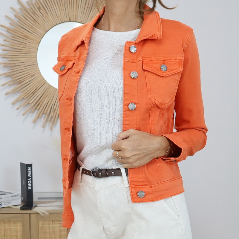 veste jean orange femme coupe ajustée