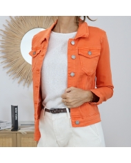 veste jean orange femme coupe ajustée