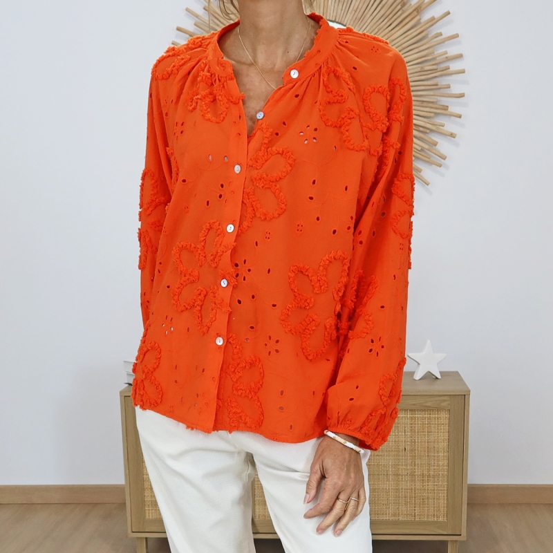 chemisier blossy femme détail fleurs relief