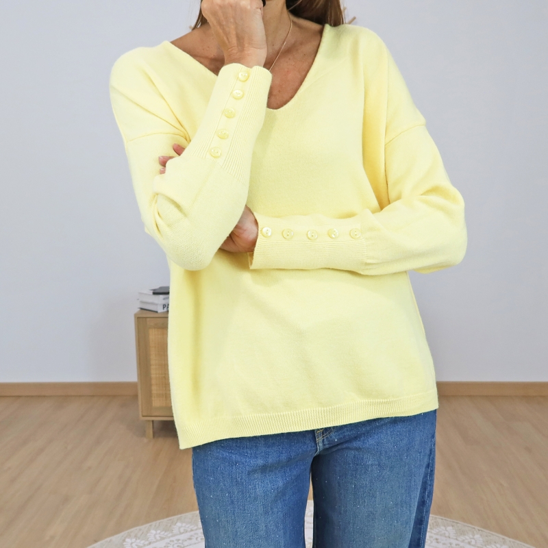pull fanta femme col v jaune