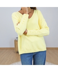 pull fanta femme col v jaune
