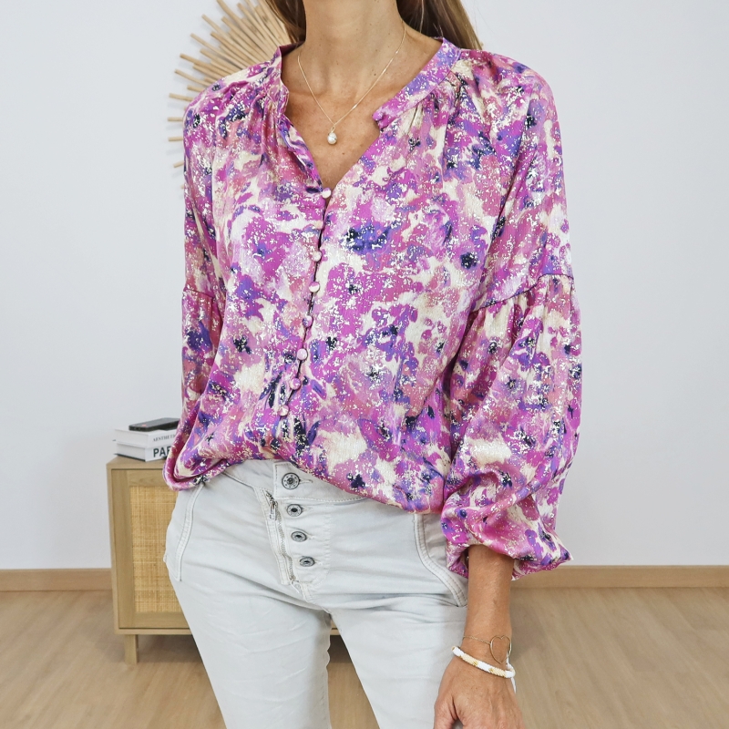 chemisier aurea parme imprimé porté
