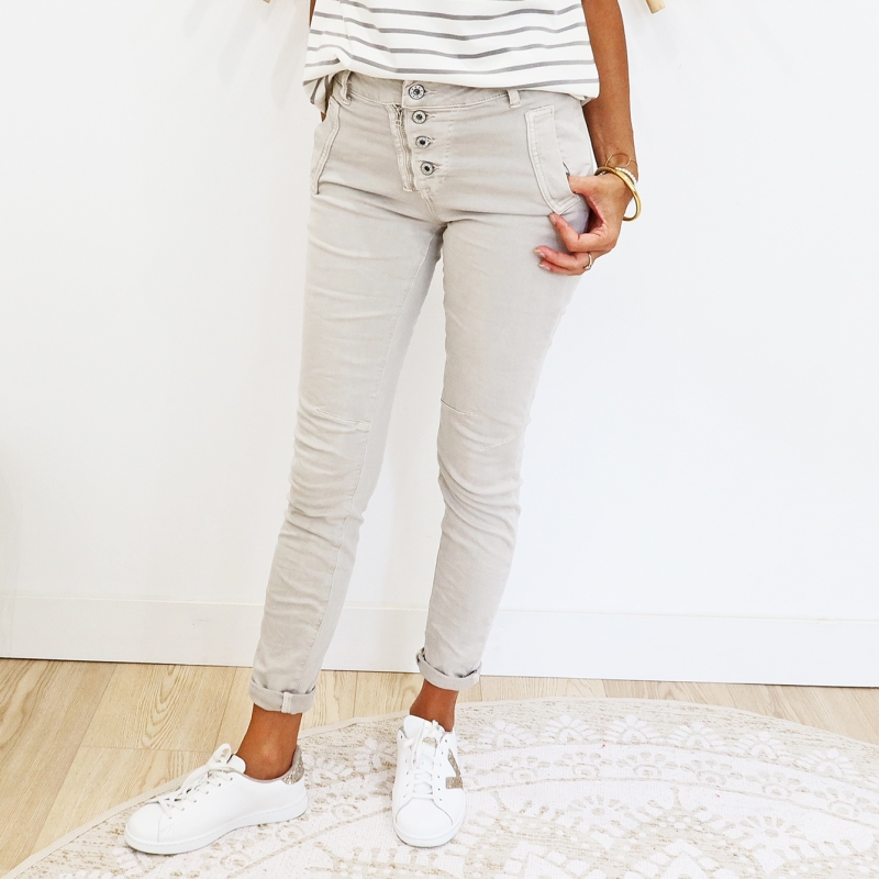 jean vic beige slim porté