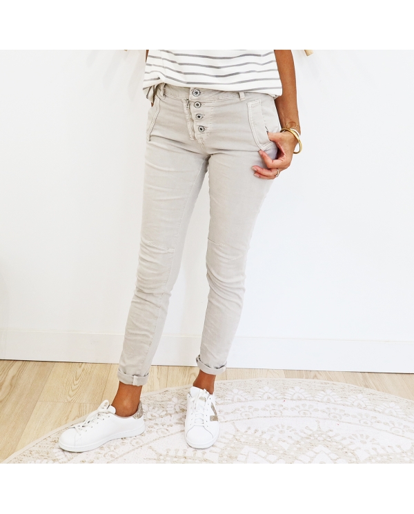 jean vic beige slim porté