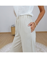 pantalon fluide femme beige taille elastique