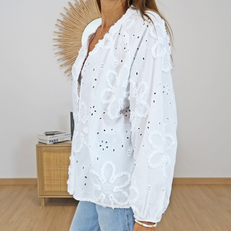 chemisier blossy femme vue profil