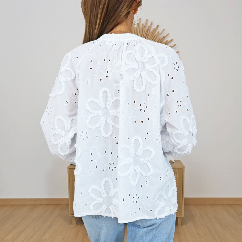 chemisier blossy blanc ajoure femme