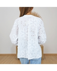 chemisier blossy blanc ajoure femme