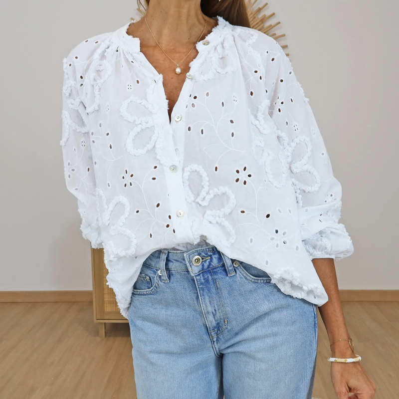 chemisier blossy blanc coupe fluide