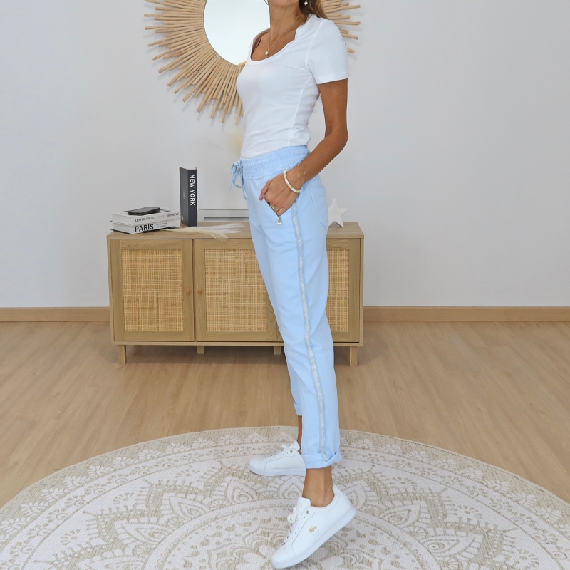 jogging femme bande argentee cote