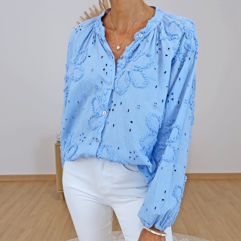 chemisier blossy femme fluide bleu