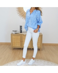 chemisier blossy femme bleu vue face