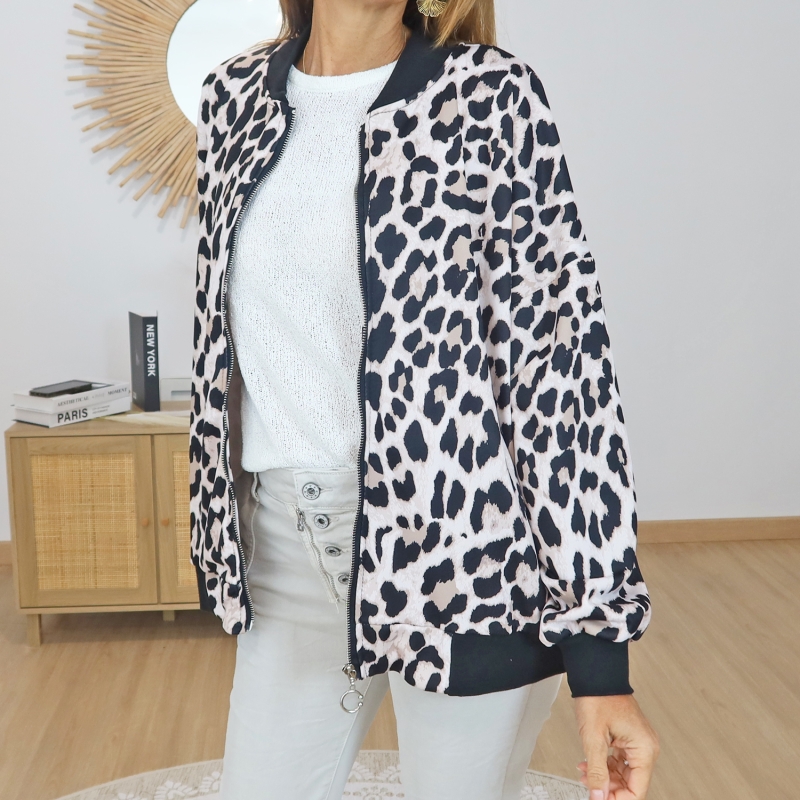 veste bombers leopard femme porté