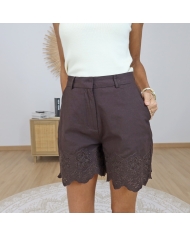 short femme chocolat broderie anglaise