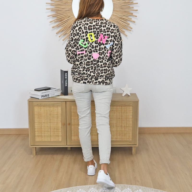sweat coton femme léopard