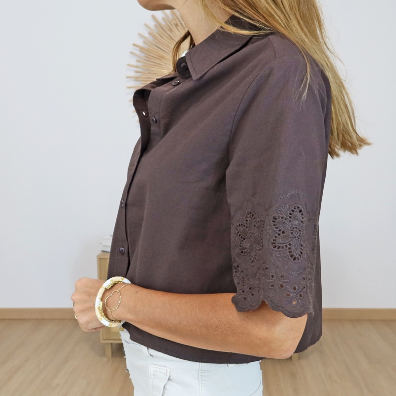 chemise femme chocolat broderie anglaise