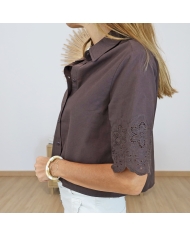 chemise femme chocolat broderie anglaise