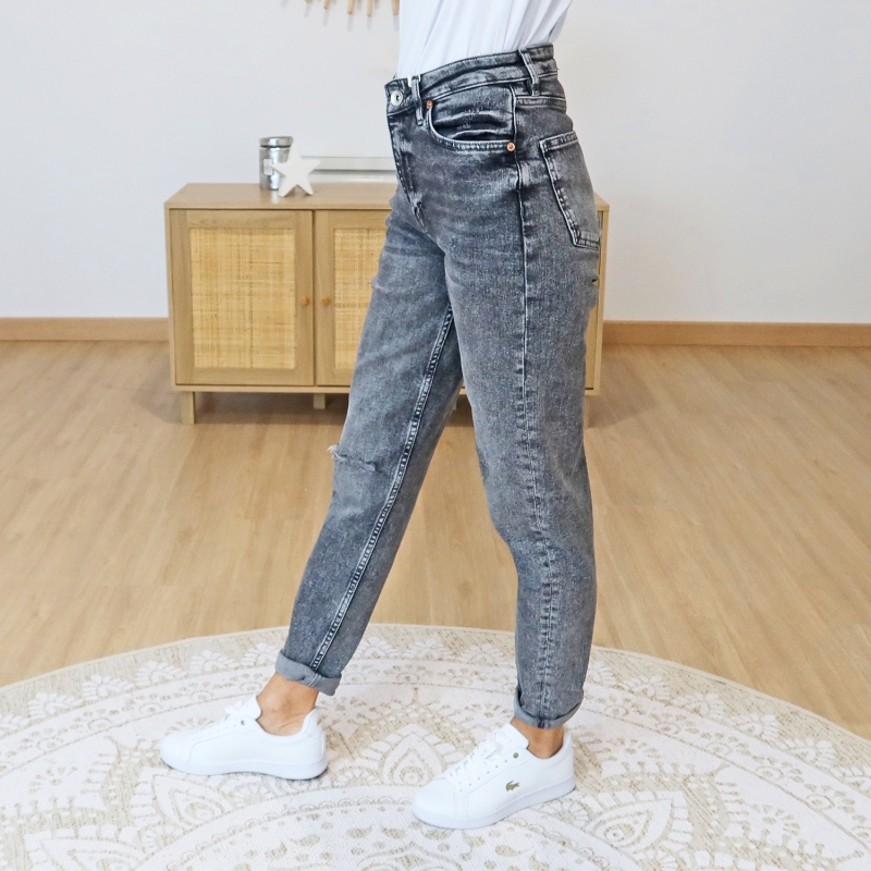 jean mom fit femme noir delave