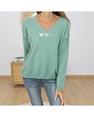 pull femme amande col v