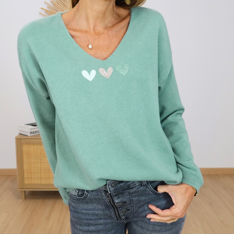 pull femme coeur devant