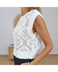 top tulipe maille ajouree beige vanille