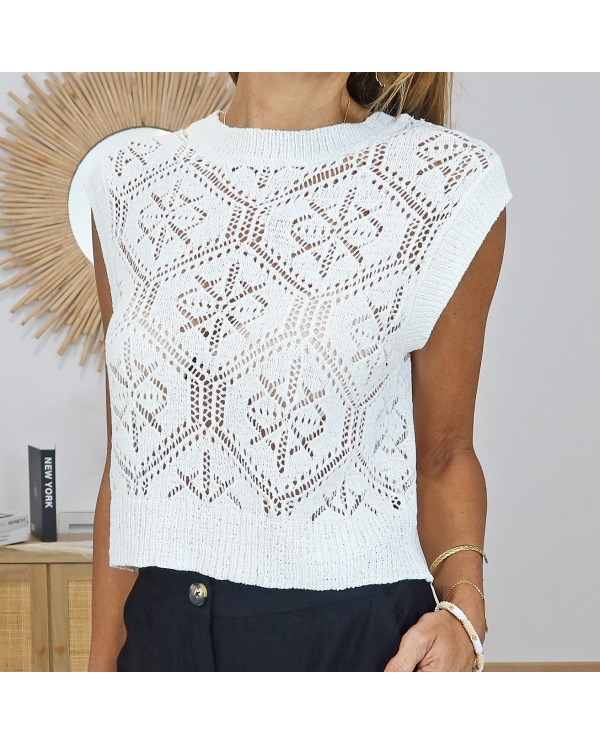 top femme maille ajouree ete