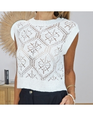 top femme maille ajouree ete