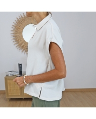 blouse beige fluide manches courtes femme