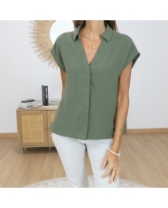 blouse kaki fluide manches courtes femme