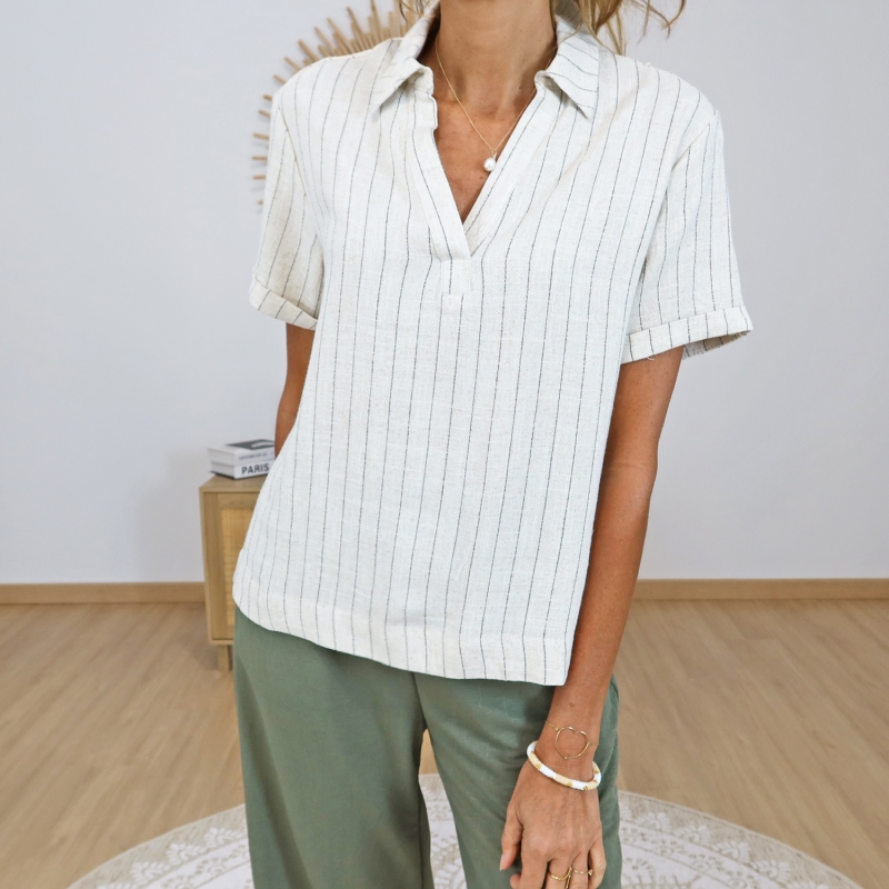 chemisier beige lin femme col v tifosi