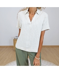 chemisier beige lin femme col v tifosi