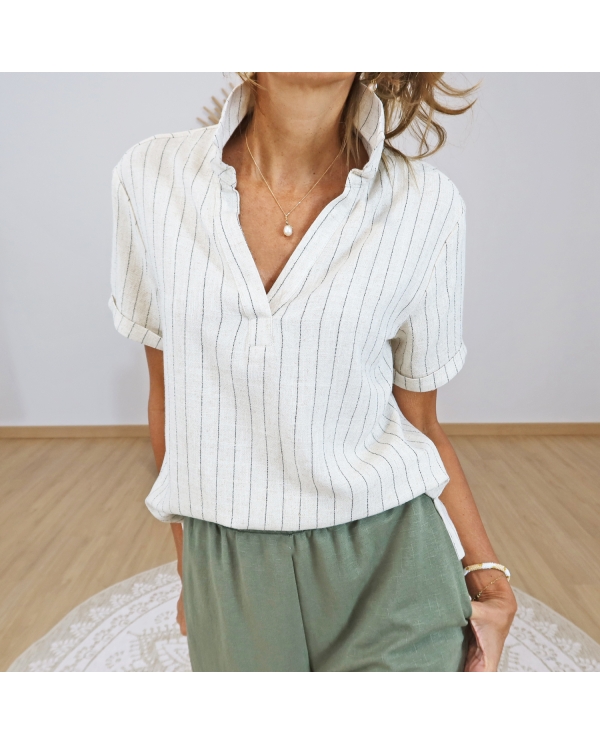 blouse soulout tifosi beige lin rayures fines femme