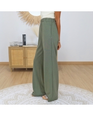 pantalon fluide kaki femme taille elastique