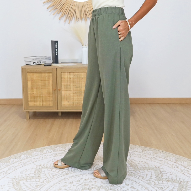 pantalon femme coupe large kaki
