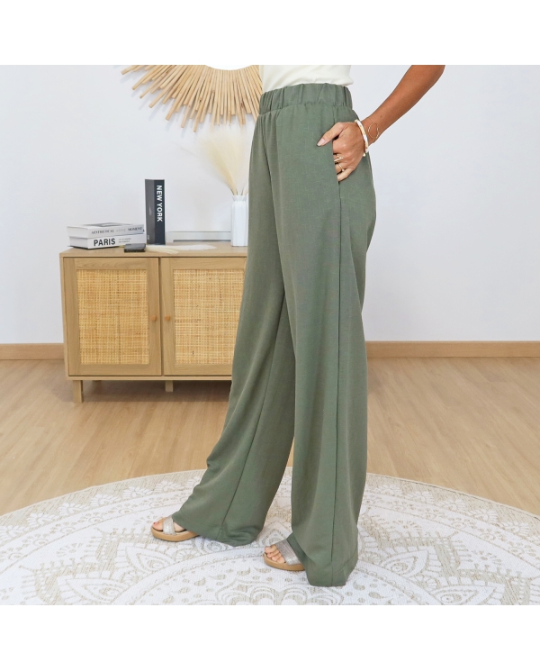pantalon femme coupe large kaki