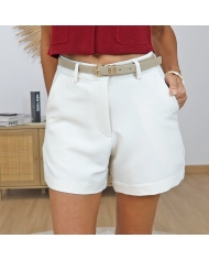 short beige femme poche biais detail