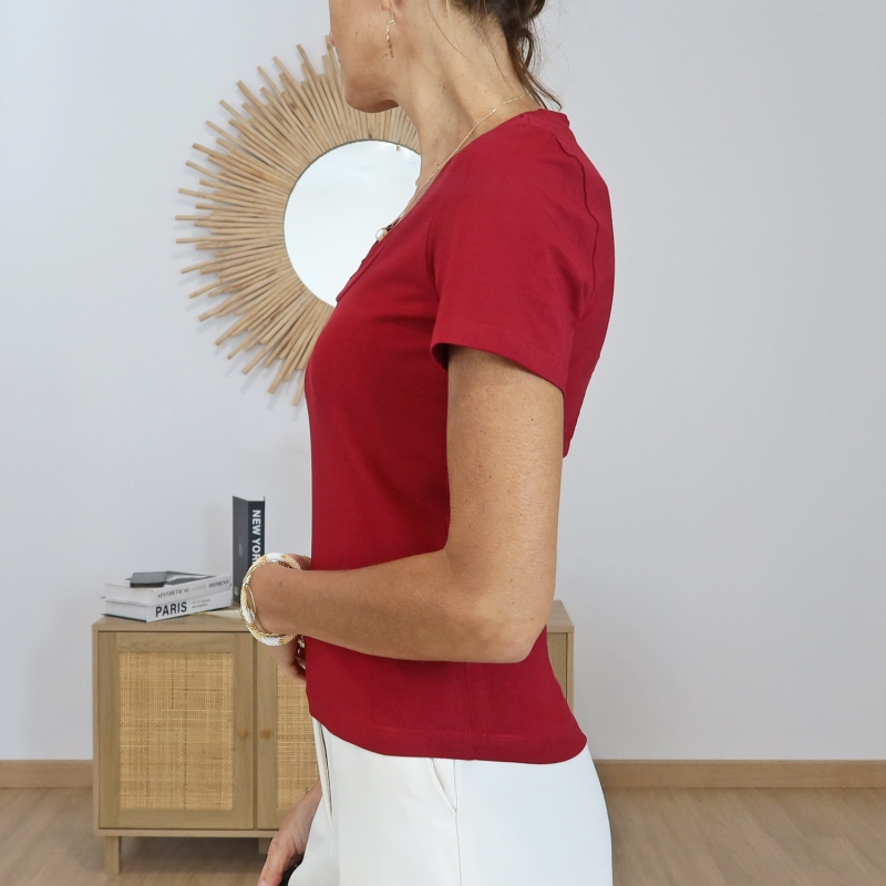 t-shirt femme coton elastane bordeaux