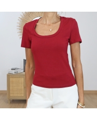 t-shirt bordeaux femme vue face