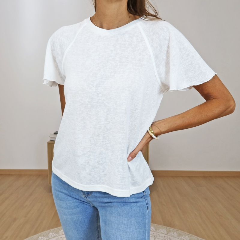t-shirt fluide femme col rond ecru