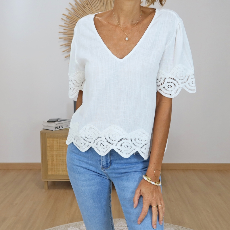 blouse dentelle guipure femme blanche