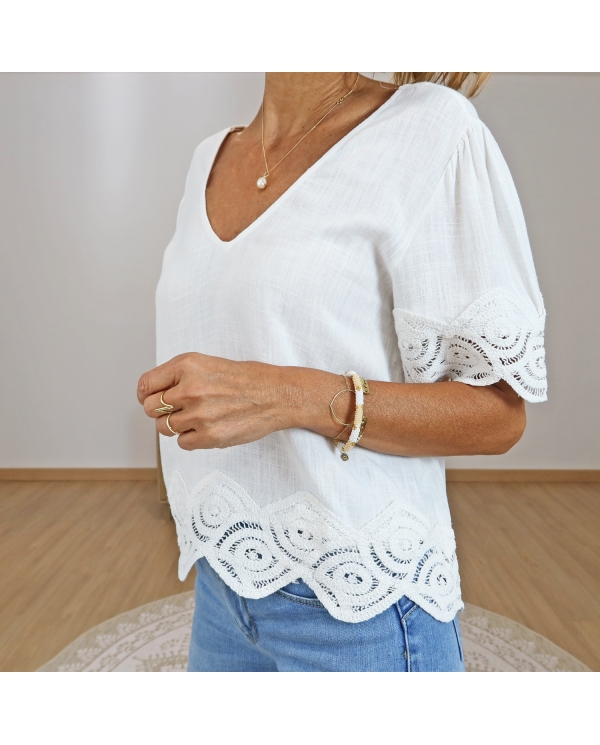 blouse dentelle guipure femme blanche