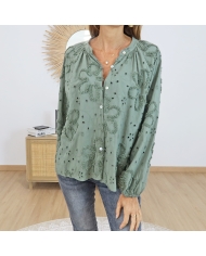 chemise blossy kaki broderie relief femme
